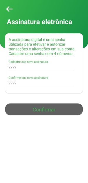 Tela do app Mapipay — alteração da assinatura eletrônica, passo 6