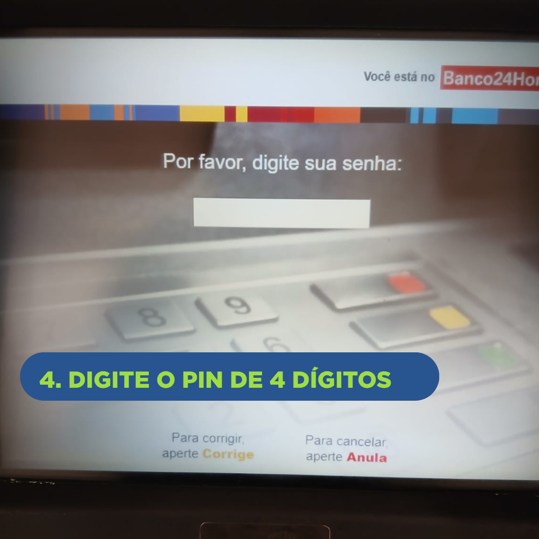 Tela do caixa eletrônico Banco24Horas — saque do Saldo Livre, passo 4