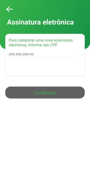 Tela do app Mapipay — alteração da assinatura eletrônica, passo 3