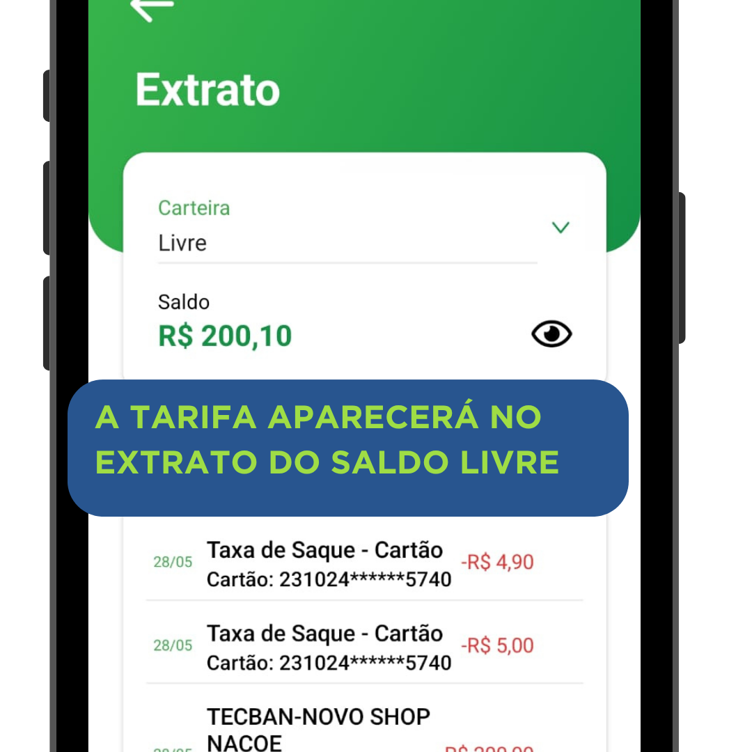 Tela do caixa eletrônico Banco24Horas — saque do Saldo Livre, passo 8