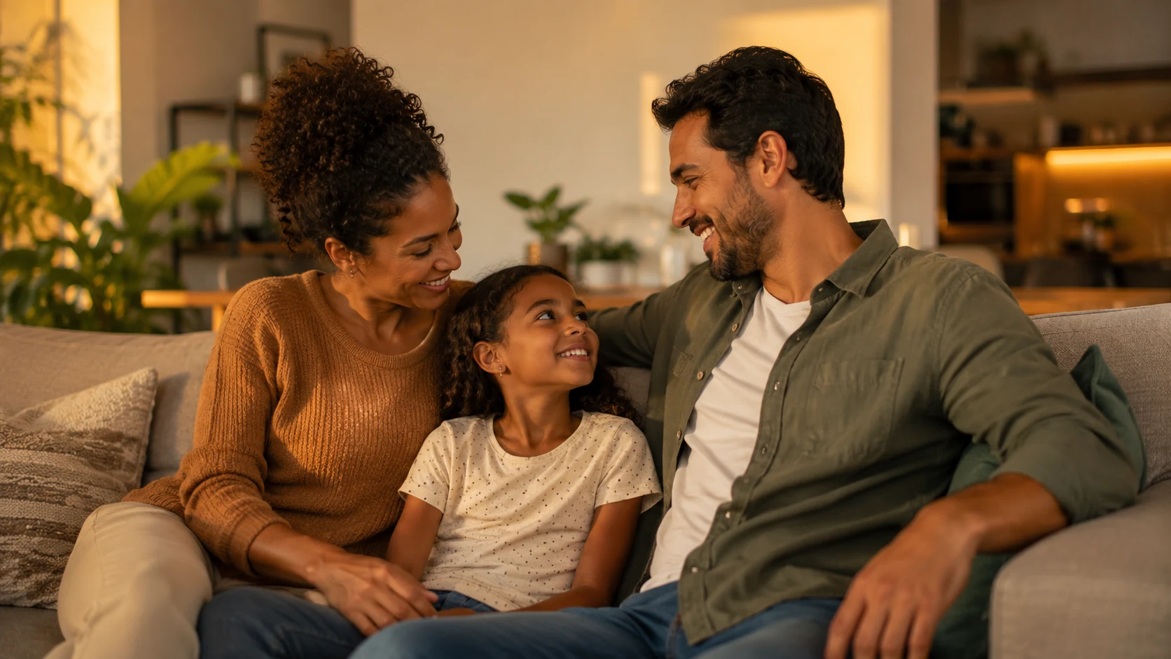 Família reunida em casa em um momento tranquilo