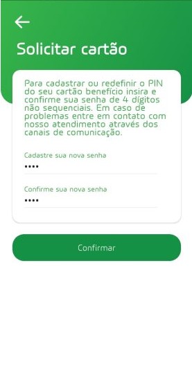 Tela do app Mapipay — alteração do PIN do cartão, passo 5