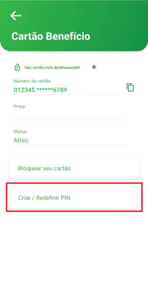Tela do app Mapipay — alteração do PIN do cartão, passo 4